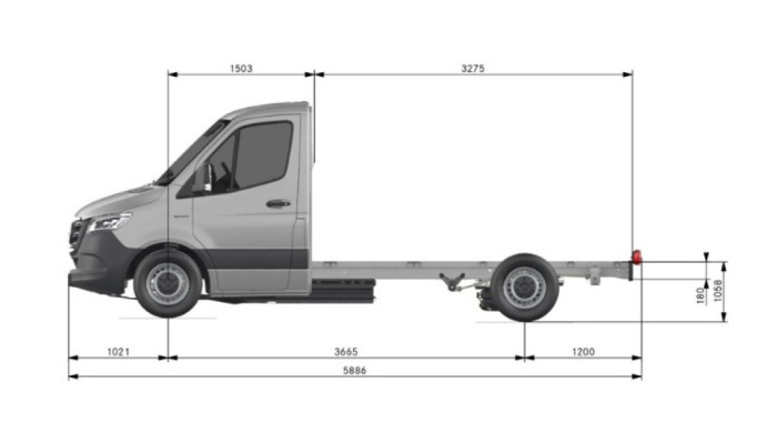 eSprinter  szimplafülkés  alváz Az eSprinter alváz műszaki adatai és méretei - MBM Auto Kft.